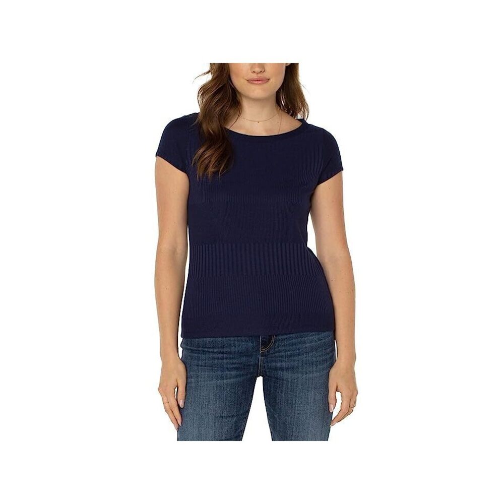 Liverpool Cap Sleeve Boatneck Baby Tee Peacoat MD
